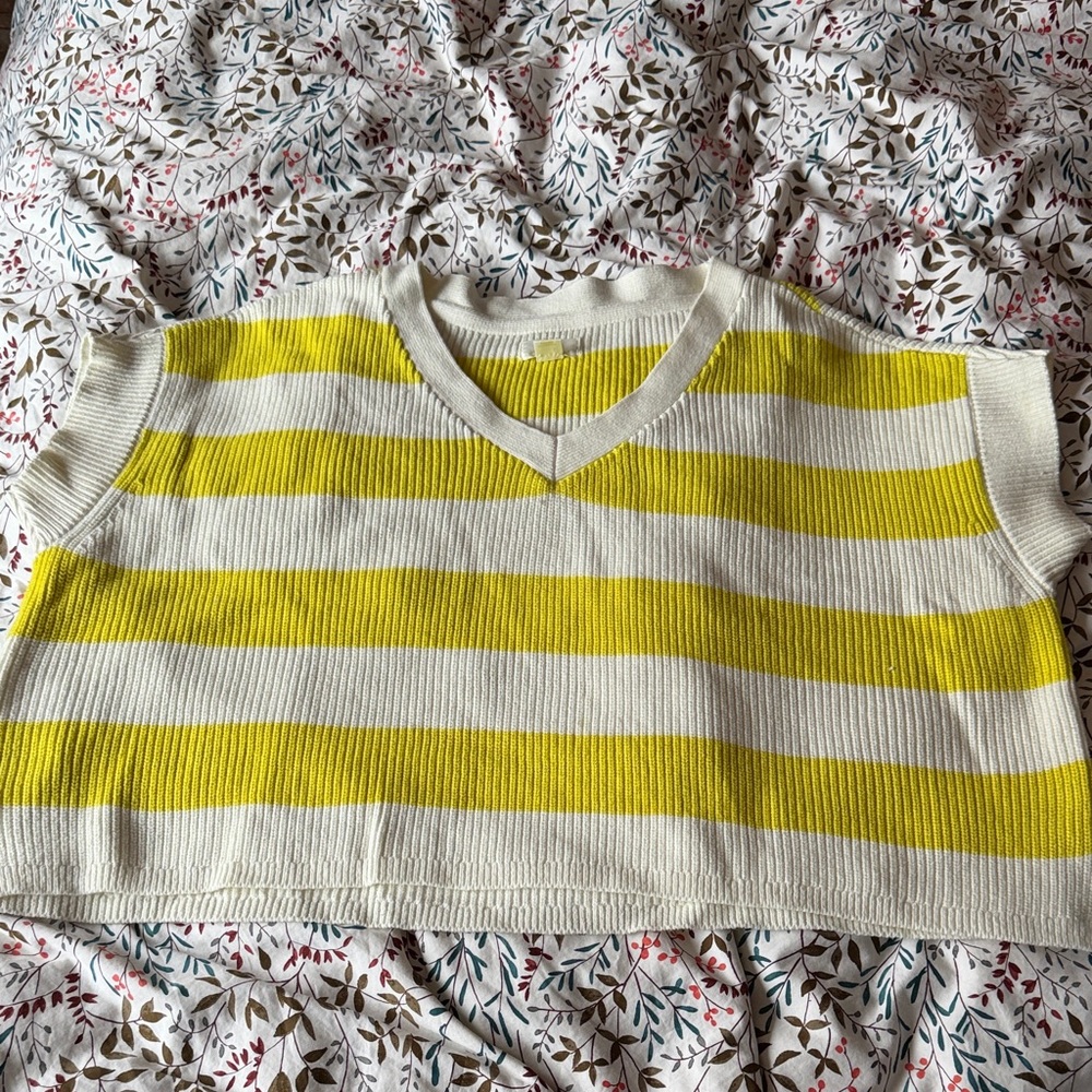 Maeve Yellow & Cream Striped V-Neck Knit Sweater Vest
